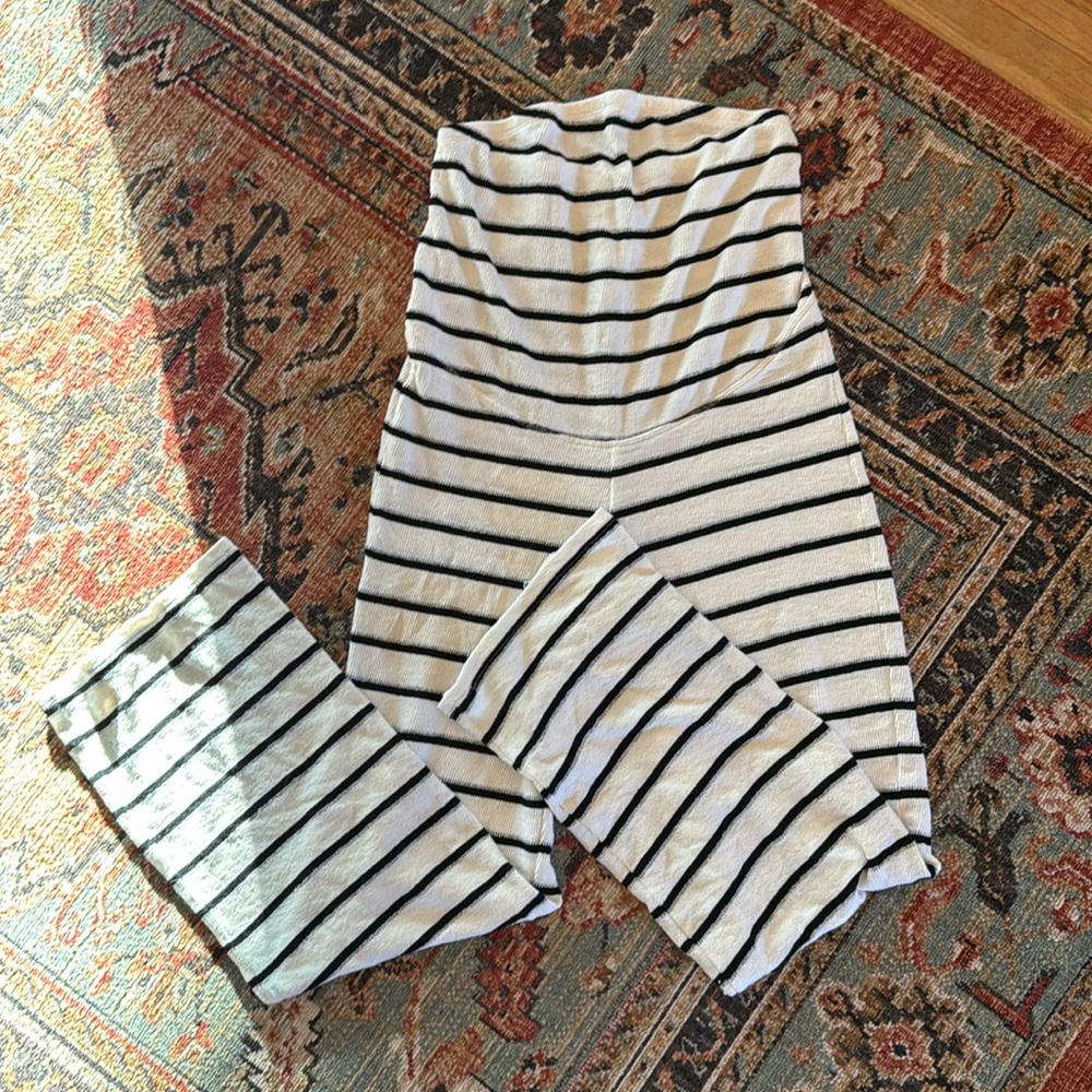 H&M Black and White Striped Straight Leg Pants